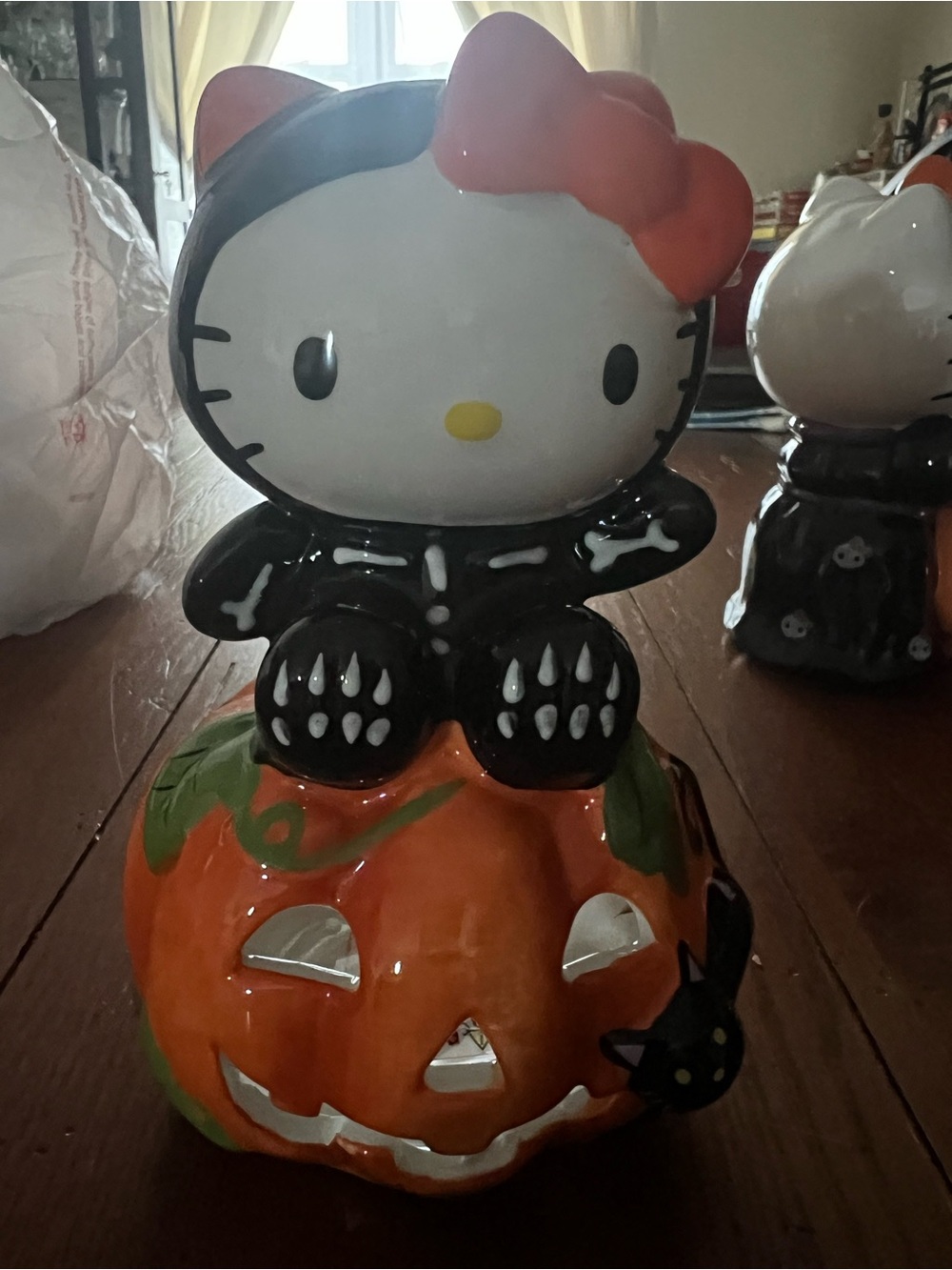 Hello Kitty Orange, Black & White Halloween Pumpkin Figurine